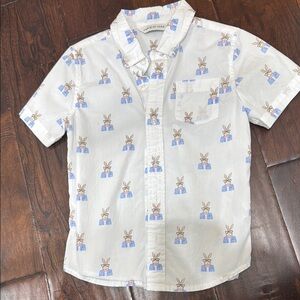 Janie and Jack Easter boy size 4 White Short Sleeve Shirt with Bunny Print